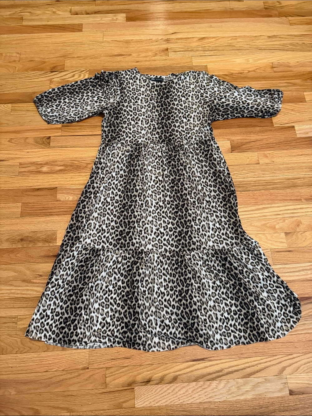 Zara Leopard Print Midi Dress in Beige and Black